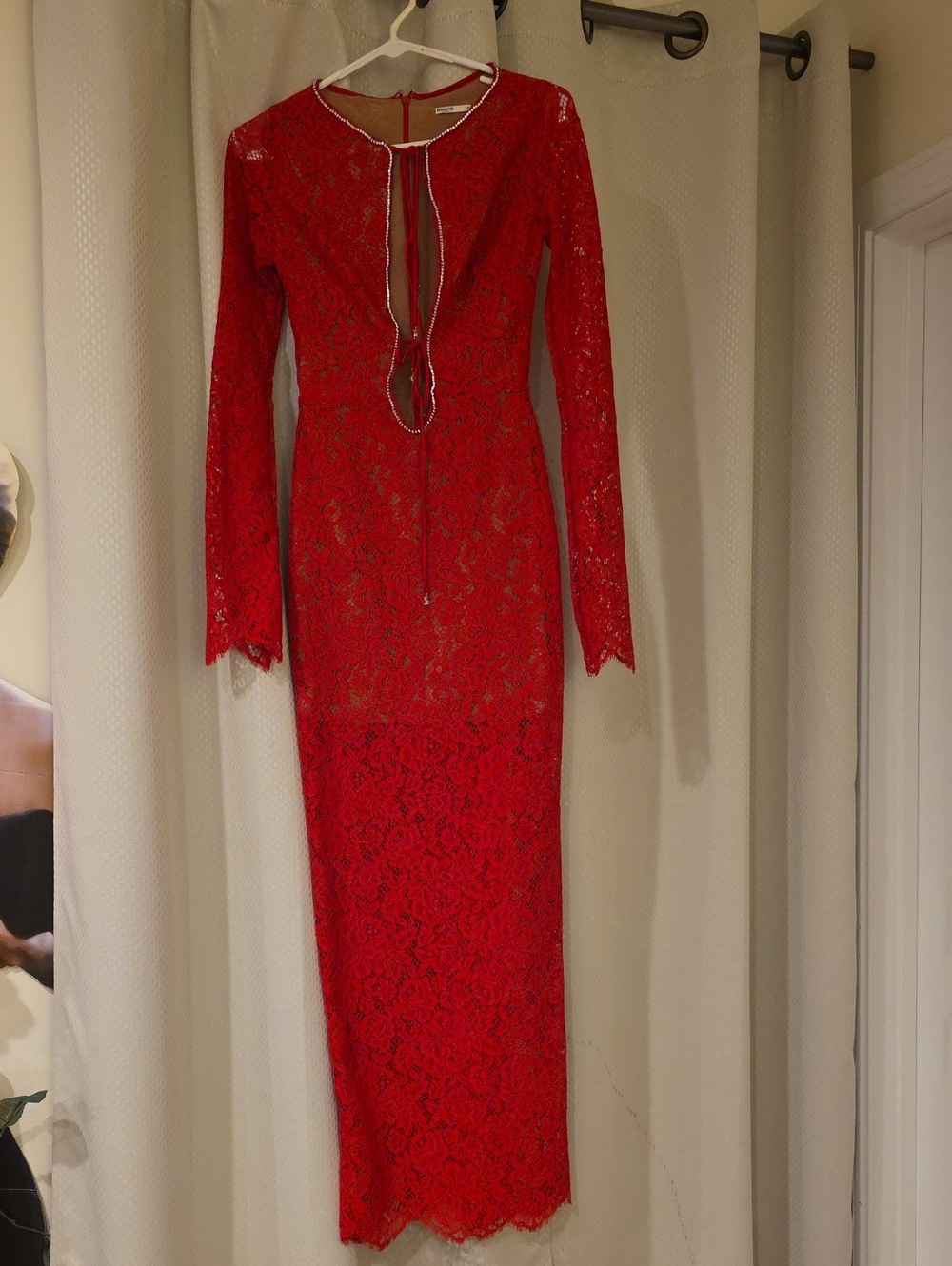 GORGEOUS House of CB Lisandra Red Lace Crystal Maxi Dress XS – Never Worn